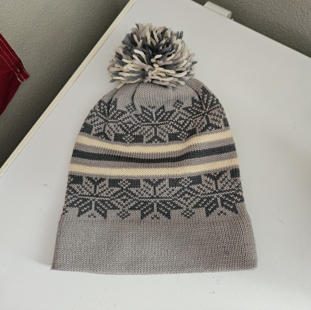 Vintage Meister Beanie Purple Intarsia Knit Wool Pom Pom Retro Ski Hat Beanie